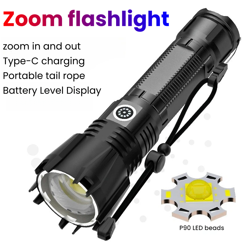 Hunting & Outdoor Supplies - High-power P90 LED Flashlight TYPE-C Rechargeable